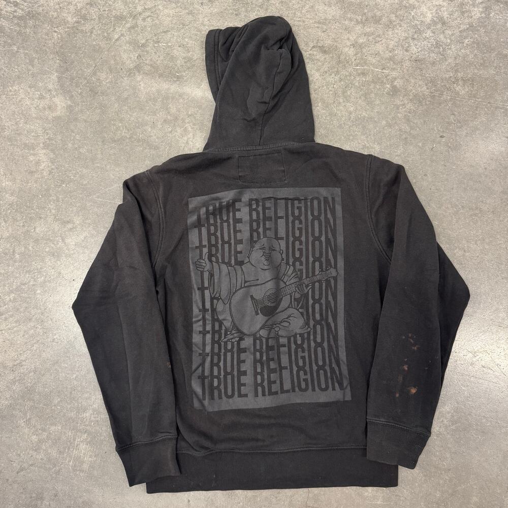 Vintage Y2K True Religion Double Black Buddha Logo Hoodie Full Zip Sweatshirt L